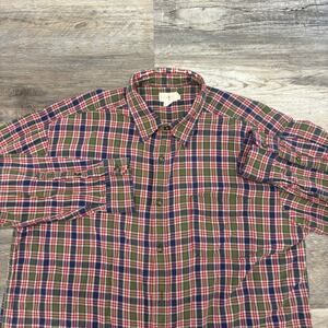 Vintage 90s J Crew Red Mens‎ L Tartan Plaid Button Up Shirt Cotton Long Sleeve